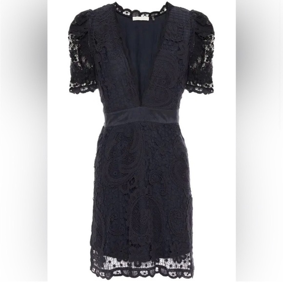 LoveShackFancy DANIELA SATIN-TRIMMED COTTON-LACE MINI DRESS IN BLACK COFFEE - Picture 2 of 9